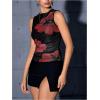 imageMilumia Womens Mock Neck Floral Mesh Top Y2k Sleeveless Ruched Tank Tops Going OutBlack