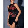imageMilumia Womens Mock Neck Floral Mesh Top Y2k Sleeveless Ruched Tank Tops Going OutBlack
