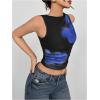 imageMilumia Womens Mock Neck Floral Mesh Top Y2k Sleeveless Ruched Tank Tops Going OutBlack Dark Blue