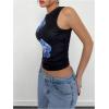 imageMilumia Womens Mock Neck Floral Mesh Top Y2k Sleeveless Ruched Tank Tops Going OutBlack and Blue
