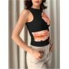 imageMilumia Womens Mock Neck Floral Mesh Top Y2k Sleeveless Ruched Tank Tops Going OutBlack and Orange
