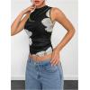 imageMilumia Womens Mock Neck Floral Mesh Top Y2k Sleeveless Ruched Tank Tops Going OutBlack and White