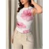 imageMilumia Womens Mock Neck Floral Mesh Top Y2k Sleeveless Ruched Tank Tops Going OutLight Pink Flower