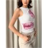 imageMilumia Womens Mock Neck Floral Mesh Top Y2k Sleeveless Ruched Tank Tops Going OutLight Pink Flower