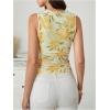 imageMilumia Womens Mock Neck Floral Mesh Top Y2k Sleeveless Ruched Tank Tops Going OutYellow and White