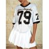 imageMilumia Womens Number Striped Print V Neck Half Sleeve Oversized Jersey TShirtBlack