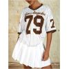 imageMilumia Womens Number Striped Print V Neck Half Sleeve Oversized Jersey TShirtBrown