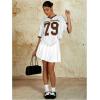 imageMilumia Womens Number Striped Print V Neck Half Sleeve Oversized Jersey TShirtBrown