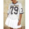 imageMilumia Womens Number Striped Print V Neck Half Sleeve Oversized Jersey TShirtDark Grey