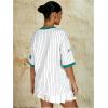imageMilumia Womens Number Striped Print V Neck Half Sleeve Oversized Jersey TShirtMulticolor