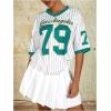 imageMilumia Womens Number Striped Print V Neck Half Sleeve Oversized Jersey TShirtMulticolor