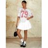 imageMilumia Womens Number Striped Print V Neck Half Sleeve Oversized Jersey TShirtPink