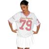 imageMilumia Womens Number Striped Print V Neck Half Sleeve Oversized Jersey TShirtPink