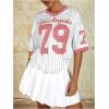 imageMilumia Womens Number Striped Print V Neck Half Sleeve Oversized Jersey TShirtPink