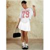 imageMilumia Womens Number Striped Print V Neck Half Sleeve Oversized Jersey TShirtPink
