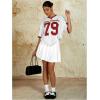 imageMilumia Womens Number Striped Print V Neck Half Sleeve Oversized Jersey TShirtRed