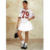 imageMilumia Womens Number Striped Print V Neck Half Sleeve Oversized Jersey TShirtRed