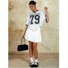 imageMilumia Womens Number Striped Print V Neck Half Sleeve Oversized Jersey TShirtWhite Dark Blue