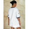 imageMilumia Womens Number Striped Print V Neck Half Sleeve Oversized Jersey TShirtWhite Dark Blue