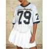 imageMilumia Womens Number Striped Print V Neck Half Sleeve Oversized Jersey TShirtWhite Dark Blue