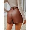 imageMilumia Womens PU Leather High Waisted Pleated Wide Leg Dressy Shorts with PocketBrown