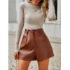 imageMilumia Womens PU Leather High Waisted Pleated Wide Leg Dressy Shorts with PocketBrown