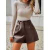 imageMilumia Womens PU Leather High Waisted Pleated Wide Leg Dressy Shorts with PocketCoffee Brown