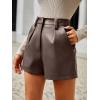 imageMilumia Womens PU Leather High Waisted Pleated Wide Leg Dressy Shorts with PocketCoffee Brown