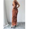 imageMilumia Womens Printed One Shoulder Bodycon Dresses Sleeveless Asymmetrical Neck Ruched Slit Maxi DressBrown