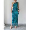imageMilumia Womens Printed One Shoulder Bodycon Dresses Sleeveless Asymmetrical Neck Ruched Slit Maxi DressGreen