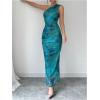imageMilumia Womens Printed One Shoulder Bodycon Dresses Sleeveless Asymmetrical Neck Ruched Slit Maxi DressGreen