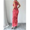 imageMilumia Womens Printed One Shoulder Bodycon Dresses Sleeveless Asymmetrical Neck Ruched Slit Maxi DressPink