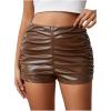 imageMilumia Womens Ruched Faux Leather Mini Shorts High Waist Sexy Going Out Rave ShortsLight Brown