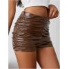 imageMilumia Womens Ruched Faux Leather Mini Shorts High Waist Sexy Going Out Rave ShortsLight Brown