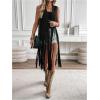 imageMilumia Womens Sleeveless Fringe Vest Faux Suede Western Cardigan JacketBlack