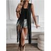 imageMilumia Womens Sleeveless Fringe Vest Faux Suede Western Cardigan JacketBlack