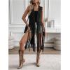 imageMilumia Womens Sleeveless Fringe Vest Faux Suede Western Cardigan JacketBlack
