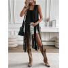 imageMilumia Womens Sleeveless Fringe Vest Faux Suede Western Cardigan JacketBlack