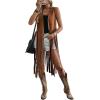 imageMilumia Womens Sleeveless Fringe Vest Faux Suede Western Cardigan JacketSolid Brown