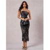 imageMilumia Womens Summer Disty Floral Bodycon Maxi Dress Strapless Tube Top Long Dresses Wedding Guest PartyBlack and Brown