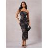 imageMilumia Womens Summer Disty Floral Bodycon Maxi Dress Strapless Tube Top Long Dresses Wedding Guest PartyBlack and Brown