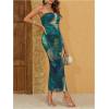 imageMilumia Womens Summer Strapeless Tube Top Dresses Side Slit Ruched Bodycon Maxi Dress VacationBlue Dark Green