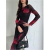 imageMilumia Womens Tie Dye Mesh Bodycon Dresses Floral Long Sleeve Maxi Dresses Cocktail PartyBlack