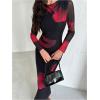 imageMilumia Womens Tie Dye Mesh Bodycon Dresses Floral Long Sleeve Maxi Dresses Cocktail PartyBlack
