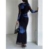 imageMilumia Womens Tie Dye Mesh Bodycon Dresses Floral Long Sleeve Maxi Dresses Cocktail PartyBlue