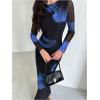 imageMilumia Womens Tie Dye Mesh Bodycon Dresses Floral Long Sleeve Maxi Dresses Cocktail PartyBlue