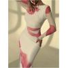 imageMilumia Womens Tie Dye Mesh Bodycon Dresses Floral Long Sleeve Maxi Dresses Cocktail PartyWhite and Pink
