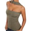 imageMilumia Women Ruched Strapless Halter Tube Top Open Back Slim Fit Bandeau ShirtsGreen