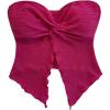 imageMilumia Women Strapless Twist Front Textured Lettuce Trim Slit Hem Crop Tube TopHot Pink