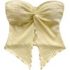 imageMilumia Women Strapless Twist Front Textured Lettuce Trim Slit Hem Crop Tube TopYellow